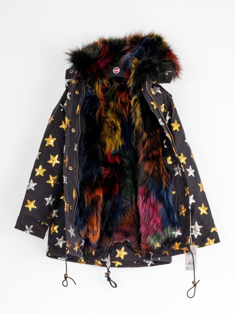 Lola + The Boys Sequin Star Faux Fur Lined Parka Size 10 NWT